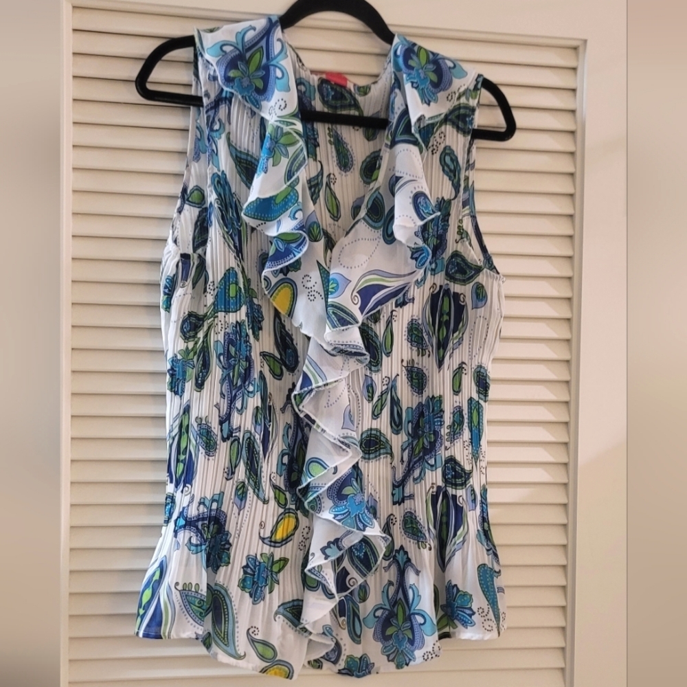 Sunny Leigh- (Plus-Size) Multi-Coloured Lightweight Sleeveless Ruffle Top